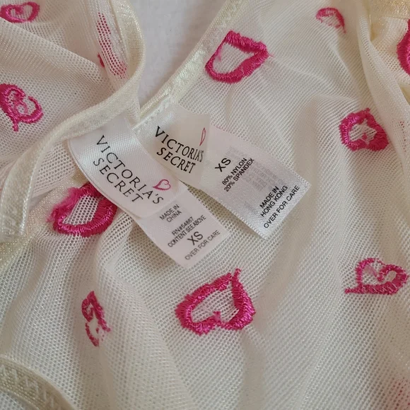 Rare VTG 90s Victoria's Secret Heart Embroidered Mesh Cami Panty Set Size XS